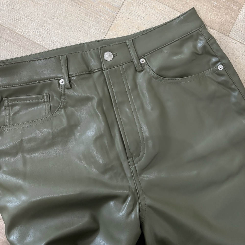 olive green leather-like pants